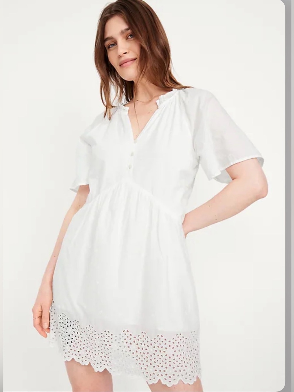 NWT Old Navy White Eyelet V-Neck and Button Detail Dress
